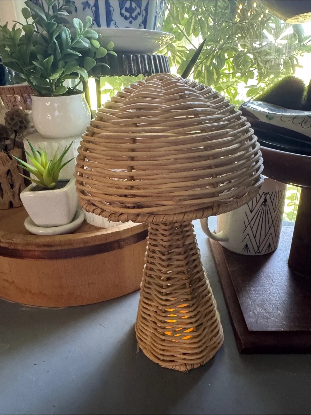 Natural Rattan Mushroom Statue Fairycore Whimsy